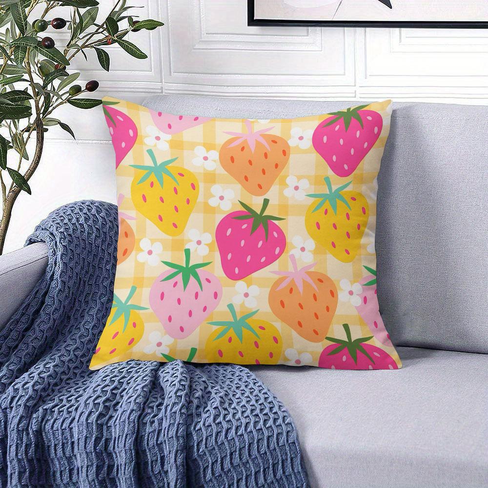 Strawberry Gingham square Jacquard Pillow Cover for Sofa Office Waist Cushion Cover Home Decorative Pillowcase