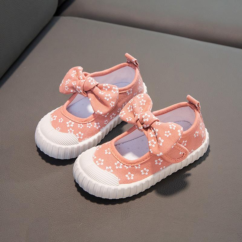 Girls cute bow canvas shoes Velcro