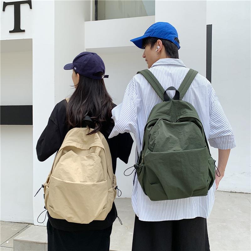 Schoolbag Korean Version Solid Color Simple Backpack Large Capacity Lightweight Student Schoolbag Computer Bag Leisure Travel Commuter Small Backpack