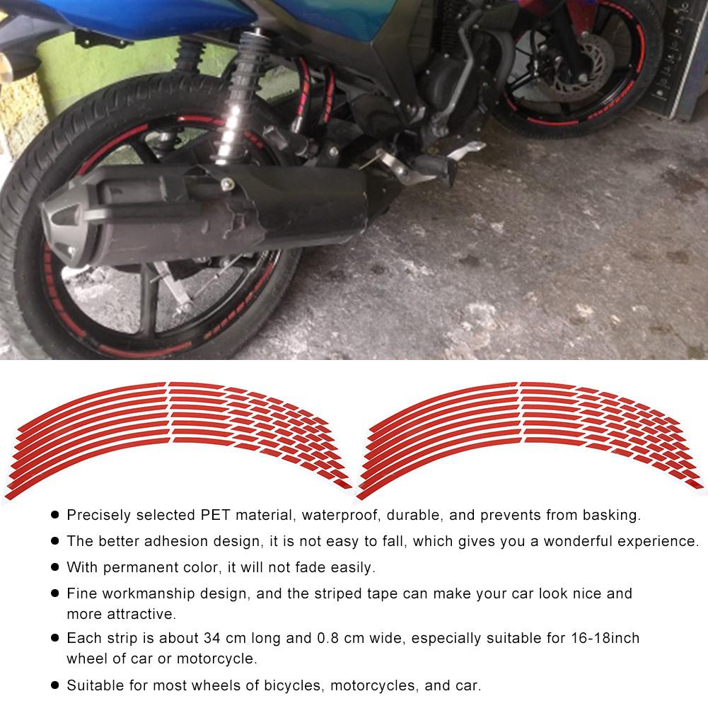 16pcs Bike Motorcycle 16 18inch Reflective Wheel Strip Stickers Decoration Accessory