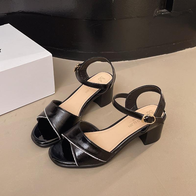 

Sandals women s summer new thick heel women s middle heel sandals one-word buckle belt comfortable soft sole mother sandals 40 чёрный