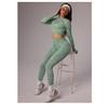 Nahtloses Yoga-Sportbekleidungsset: Langarmtop mit Daumenlöchern & Schlanke High-Waist-Hose mit Po-Lifting für Outdoor-Sport