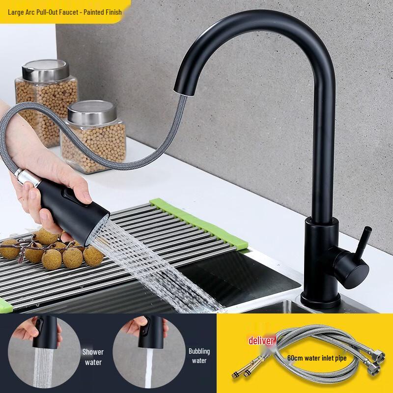 Black Brushed Stainless Steel Pull-Out Kitchen Faucet