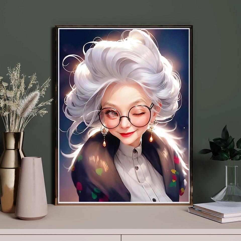 Cartoon Diamond Painting Cross Embroidery Colorful Painting Happy Grandma 5D DIY Diamond Embroidery Home Decoration