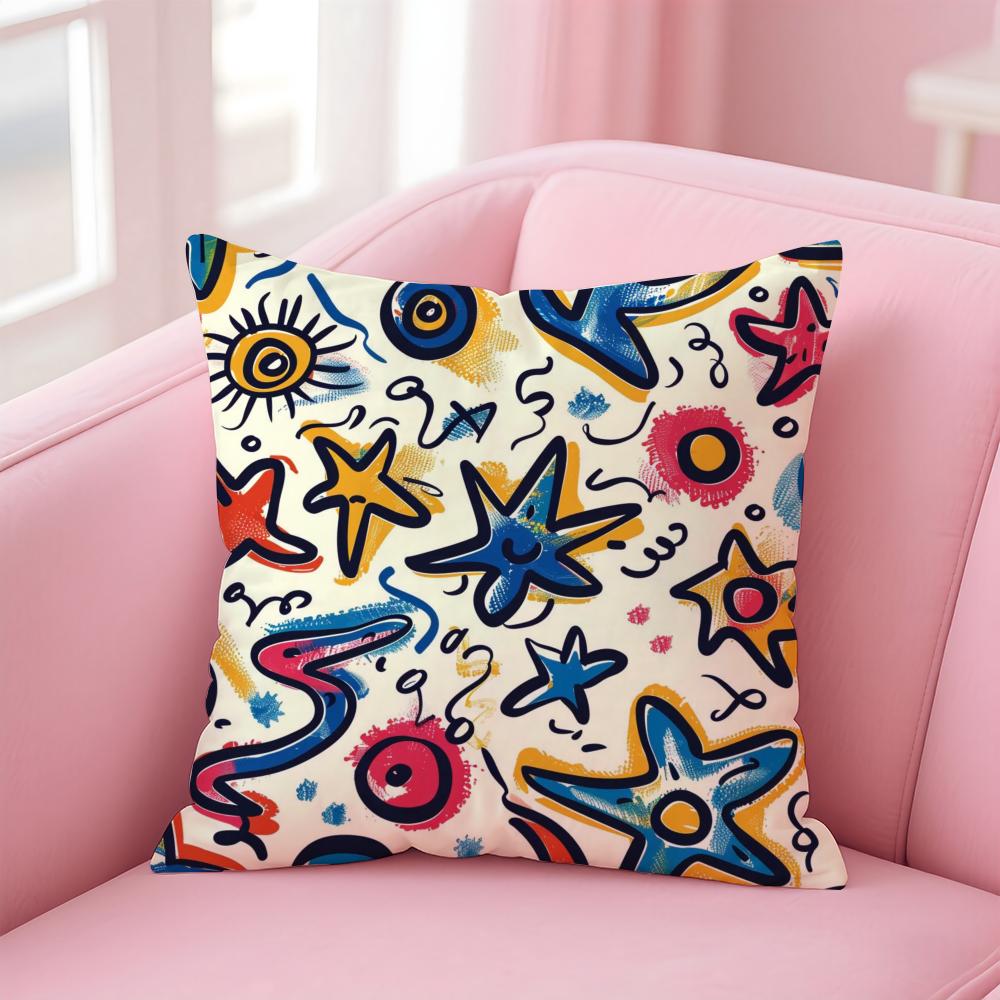 Cute Graffiti Funy Abstract Art  Cushion Cover Linen Pillowcase Cover Soft Decor for Sofa Home Room