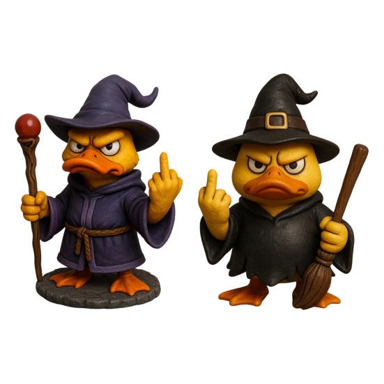 Wizard Duck Figurine Resin Middle Finger Ducks Tabletop Centerpiece Halloween Collectible Ornament for Home Decor