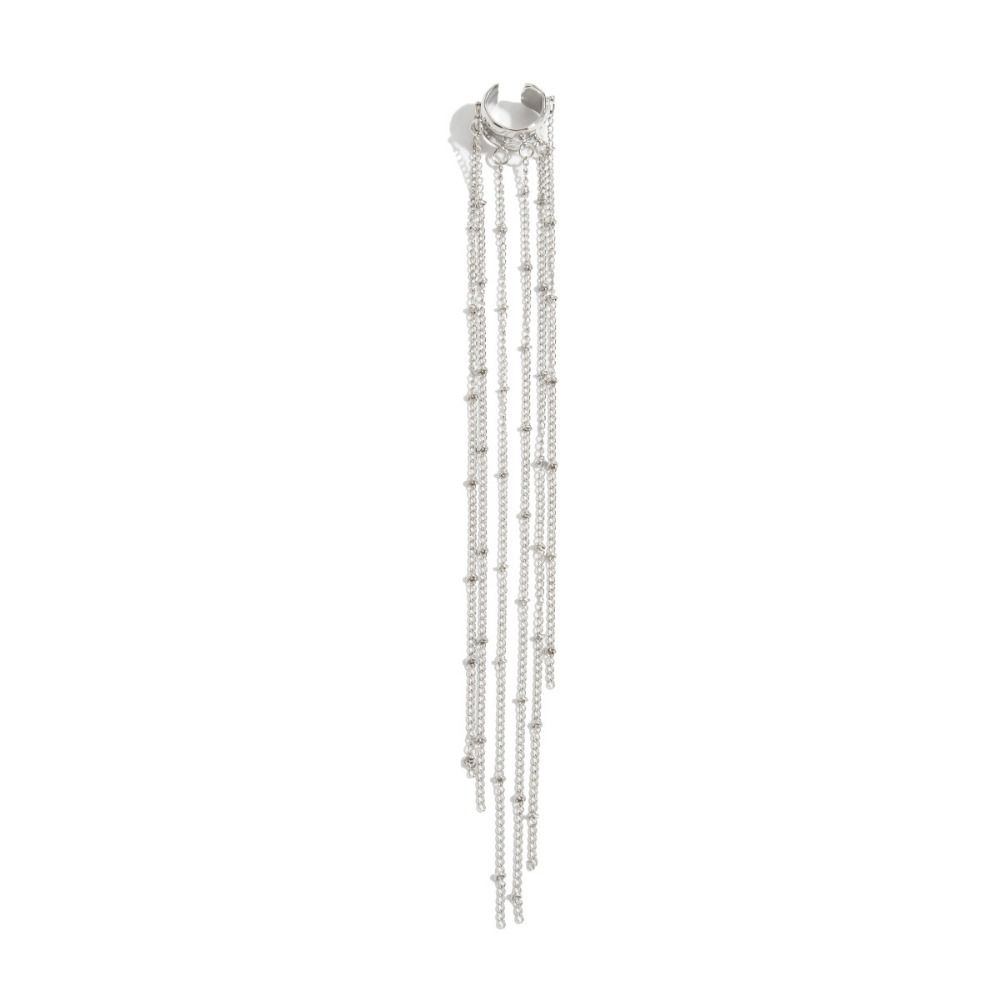 Alloy Copper Chain Long Tassel Earrings Silver Color Gothic Ear Clip Earrings No Piercing Required C-shaped Ear Cuff