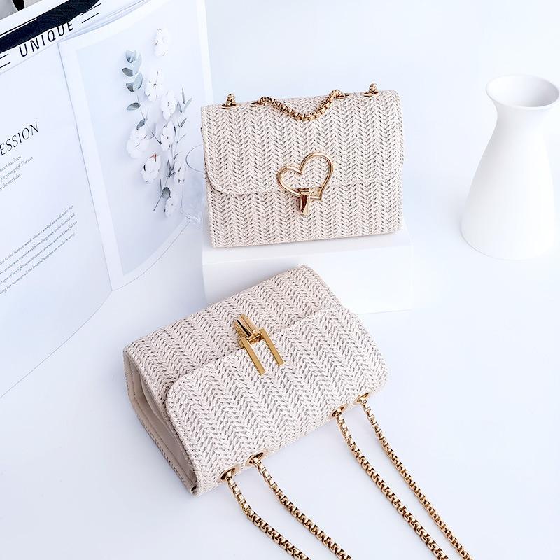 Fashion Wheat Ear Woven Shoulder Small Square Bag New Simple and Elegant Hard Messenger Solid Color Women's Bag