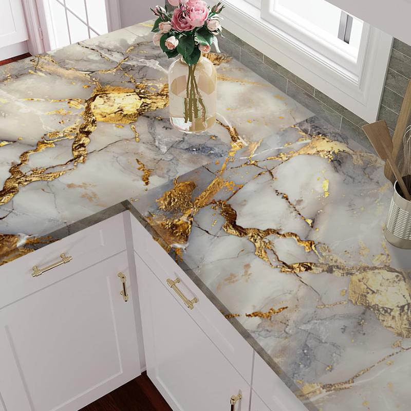 Selbstklebende Ölabweisende Goldene Marmor Wandfolie Wasserdicht Hitzebeständig Einfach zu Installieren Schmutzabweisend Wohnung Küchenaufkleber