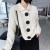 Autumn Winter Women's Cardigan Jacket Women's Top Loose Korean Style Fashion Big Button Lapel Knitted Sweater