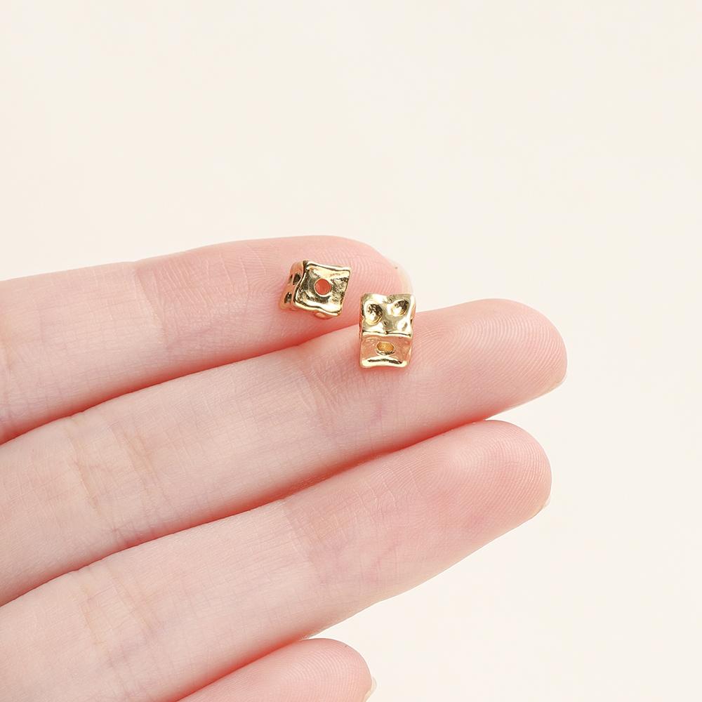10Pcs/Lot 14/18K Gold Color Plated Brass Square Block Shape Spacer Beads For DIY Bracelet Jewelry Making Accessories