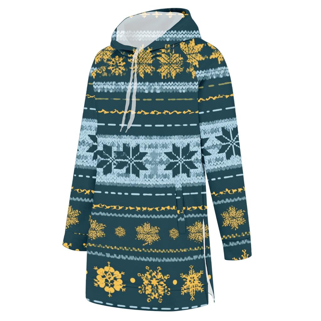 Women's Casual Christmas Print Long Sleeve Hooded Sweatshirt Top
