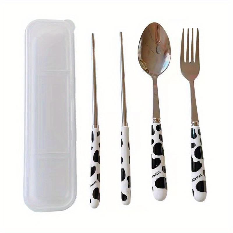 

Cartoon Cow Cutlery Spoon Fork Chopsticks Stainless Steel Portable Travel Lunch Tableware Dinnerware Sets Kitchen Accessories