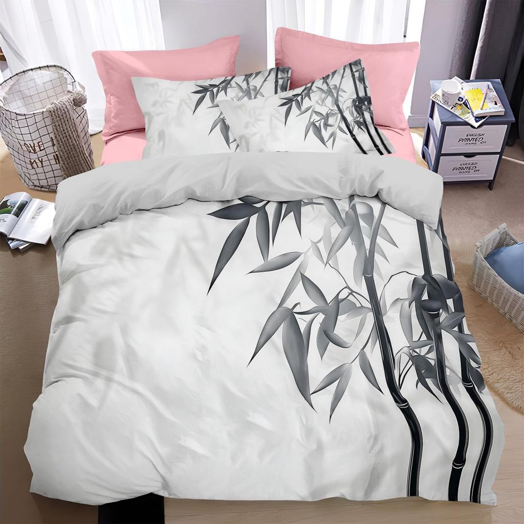Bamboo Leaf Duvet Cover Sets for Kids Teens Quilt Covers Lightweight Down Bedroom Decor 2 Pillowcases 1 Duvet Cover No Comforter