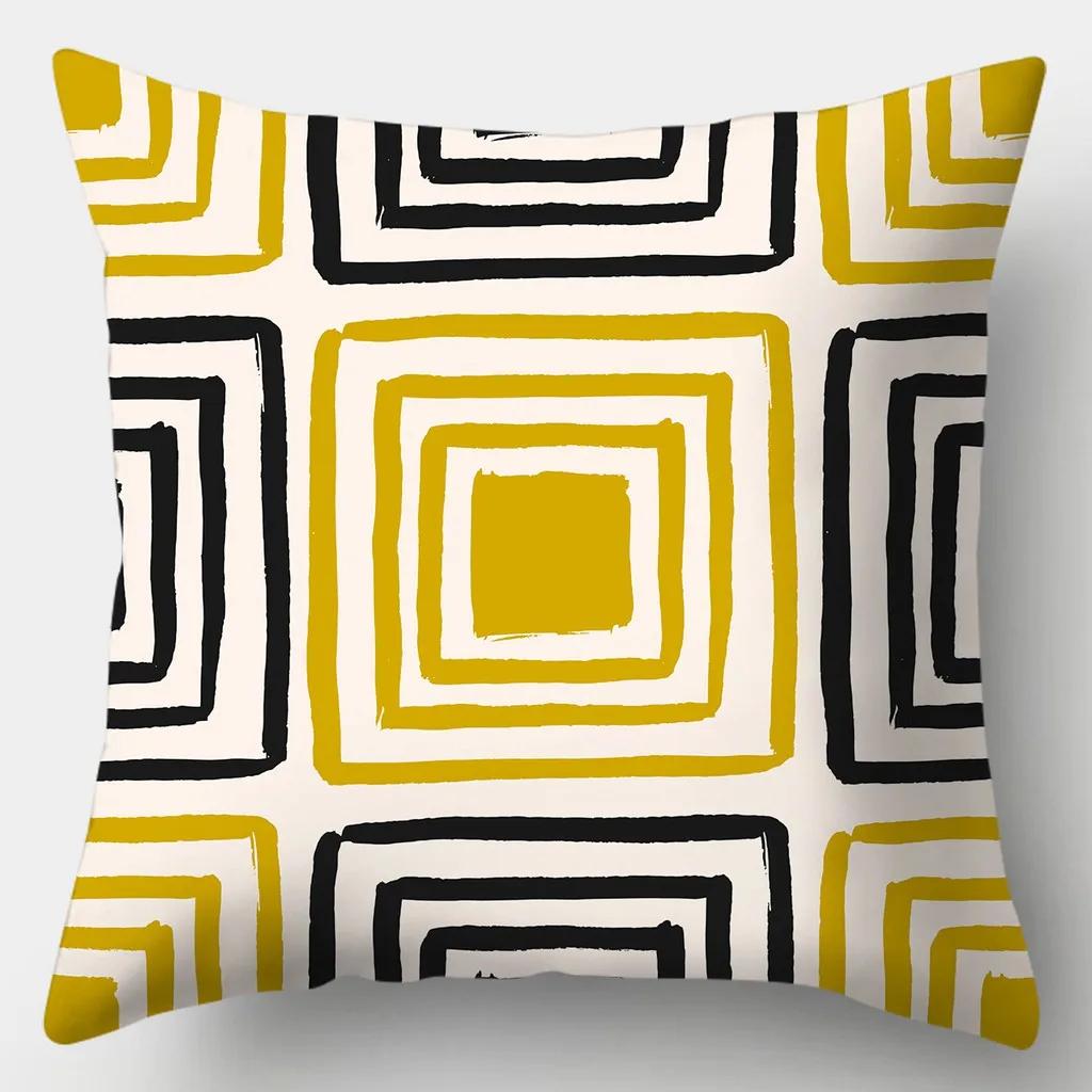 Taie d'oreiller carrée à carreaux rayés jaunes, housse de canapé, coussin de fouille créatif, 45cm x 45cm