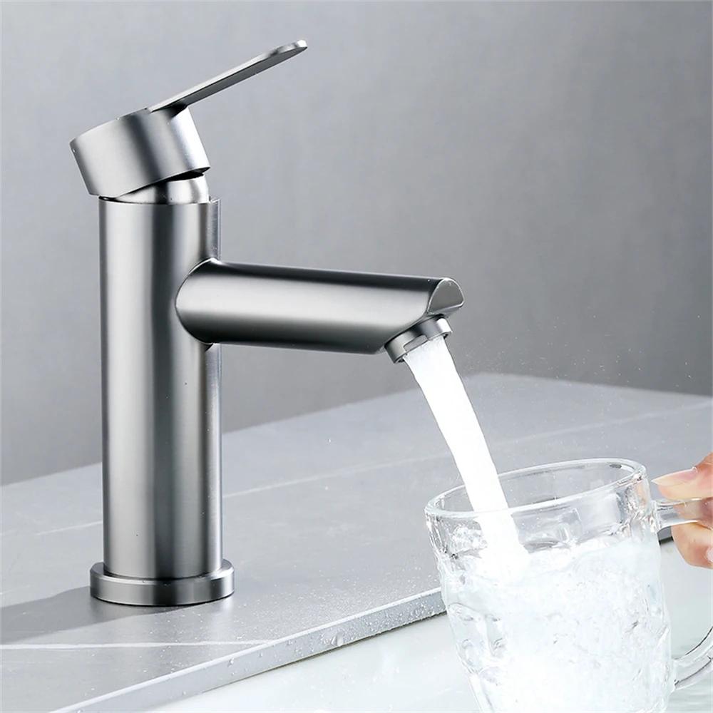 Kitchen Faucet Stainless Steel Hot and Cold Water Tap Single Handle Water Taps Bathroom Basin Countertop Sink Faucet Accessories