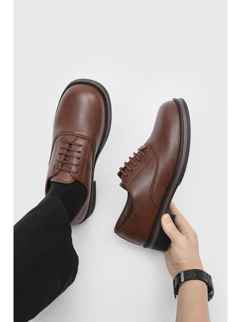 Men's Black Genuine Leather Derby Shoes - High-End, Round Toe, Formal/Casual, French/Japanese-Inspired.