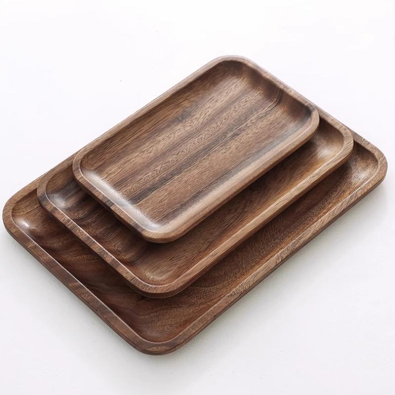 Japanese-style Acacia wood Tray Rectangular Wooden Tea Cup Tray Solid Wood Serving Platter Dessert Platter Coffee Storage Tray