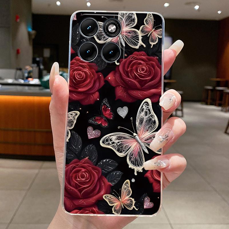 Etui Na Motorola Edge 70 Fusion Przezroczyste Luksusowe Modne Motyl Kwiaty Miękki TPU Silikonowy Pokrowiec Na Telefon dla Edge70 Fusion Zderzak