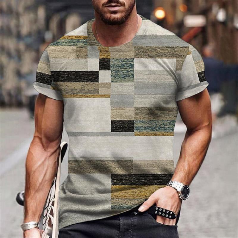 Colorful Spliced Pattern T Shirt For Men Retro 3D Printed Tees Summer Casual Short Sleeve Round Neck Tops Loose Street T-Shirts