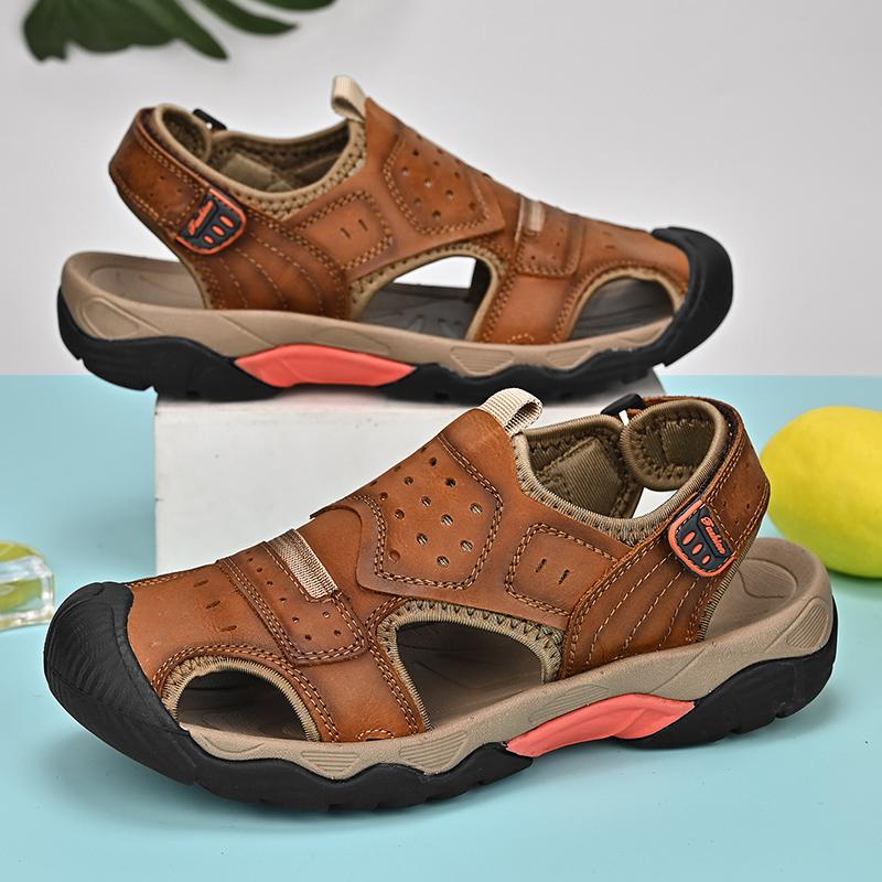 Fashion Genuine Leather Man Summer Shoes Non-Slip Breathable Sandals Classic Hollow Out Men Flats Comfy Male Quick Dry Wading Aqua Shoes