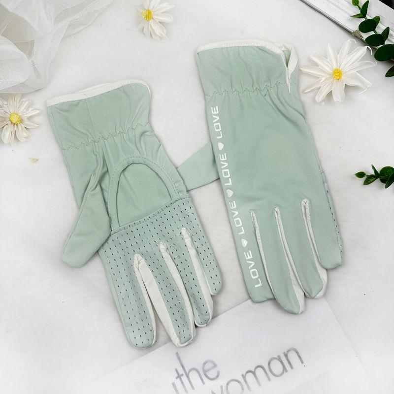 Ice Silk Sun Protection Gloves Women Summer Thin Breathable Palm Hollow Riding UV Protection Non-Slip Touch Screen
