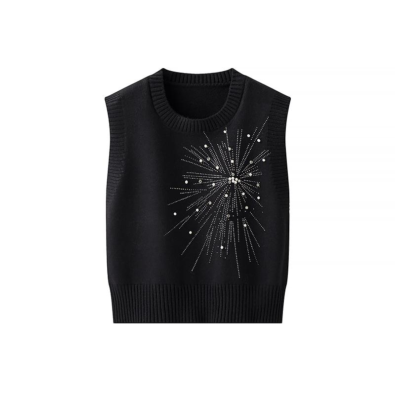 Summer Women Casual Sleeveless Solid Beading Knitted Sweater Pullover Vest Tops