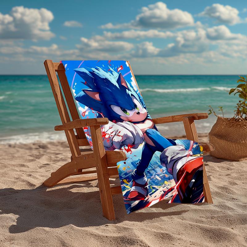 Ultra-Soft Beach Towel with Sonic Theme,Ideal for Pool - Camping, Diving - Perfect Travel Essential, Vibrant Beach Towel.