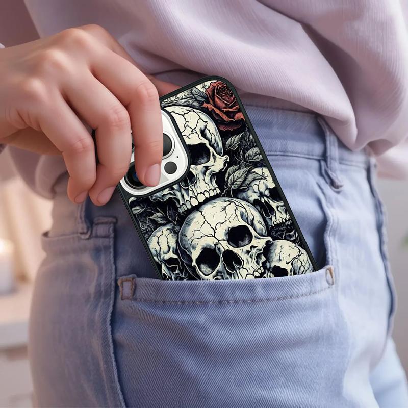 Skull And Roses Abstract Art Phone Case For iPhone 17 Air 15 16e 14 13 Pro Max Coque 12 11 Pro Max PLUS Cover