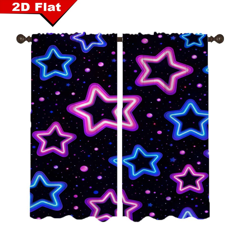 Bright And Colorful Star Patterns Print Drapes Room Darkening Window Curta Home Decor,Rod Pocket Blackout Curta Bedroom