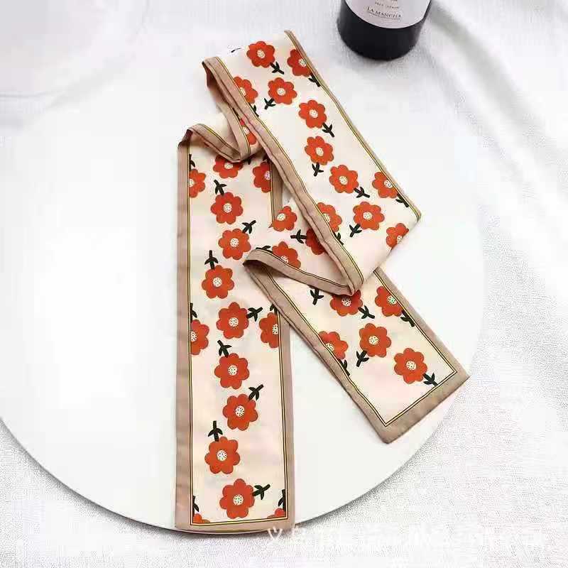 Small White And Tender Green Silk Scarf For Women, Thin Streamer, Headband, Hair Tie, Bag Decoration Long