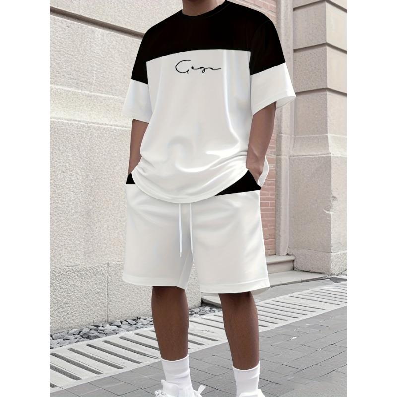 Men's Athletic Set Two-Piece Set Crew Neck Short Sleeve Top & Shorts Men's Running Outfit Plus Size T-Shirt Men's Summer T-Shirt