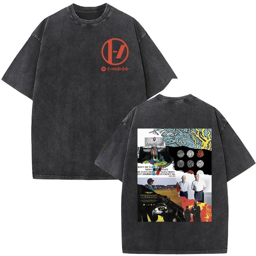 

Twenty One Pilots Винтажная стираная футболка Мужская Женская Мода Хип-Хоп Оверсайз Футболки Хлопок Повседневная Футболка Стритвир Топы Футболка L