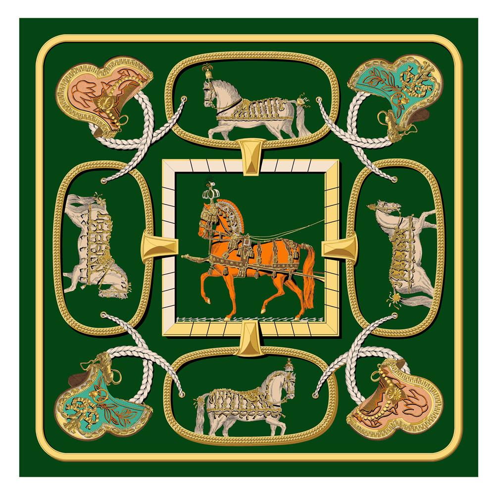 

POBING Silk Scarf Women Large Shawls Spain Horse Print Stoles Square Bandana Luxury Kerchief Hijab Scarf Female Foulards 130CM 130CM x 130CM