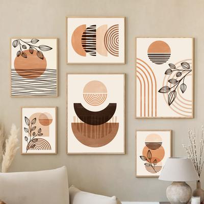 Boho Abstract Geometric Sun Moon Leaf Minimal Botanical Posters And Prints Gallery Wall Art Canvas Painting Aesthetic Room Decor