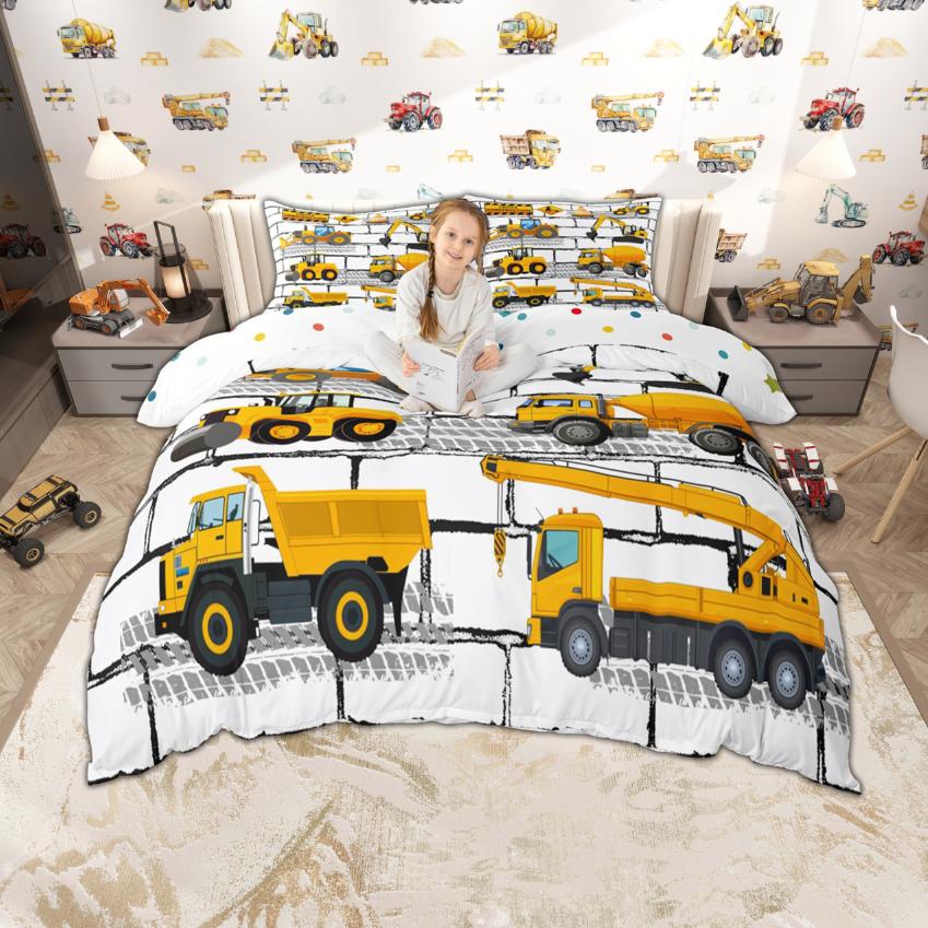 Homewish Cartoon Auto Bettwäsche-Set Für Kinder Jungen 2-teilig/3-teilig Polizeiauto LKW Traktor Bettwäsche Baustellenfahrzeuge Bettwäsche-Set