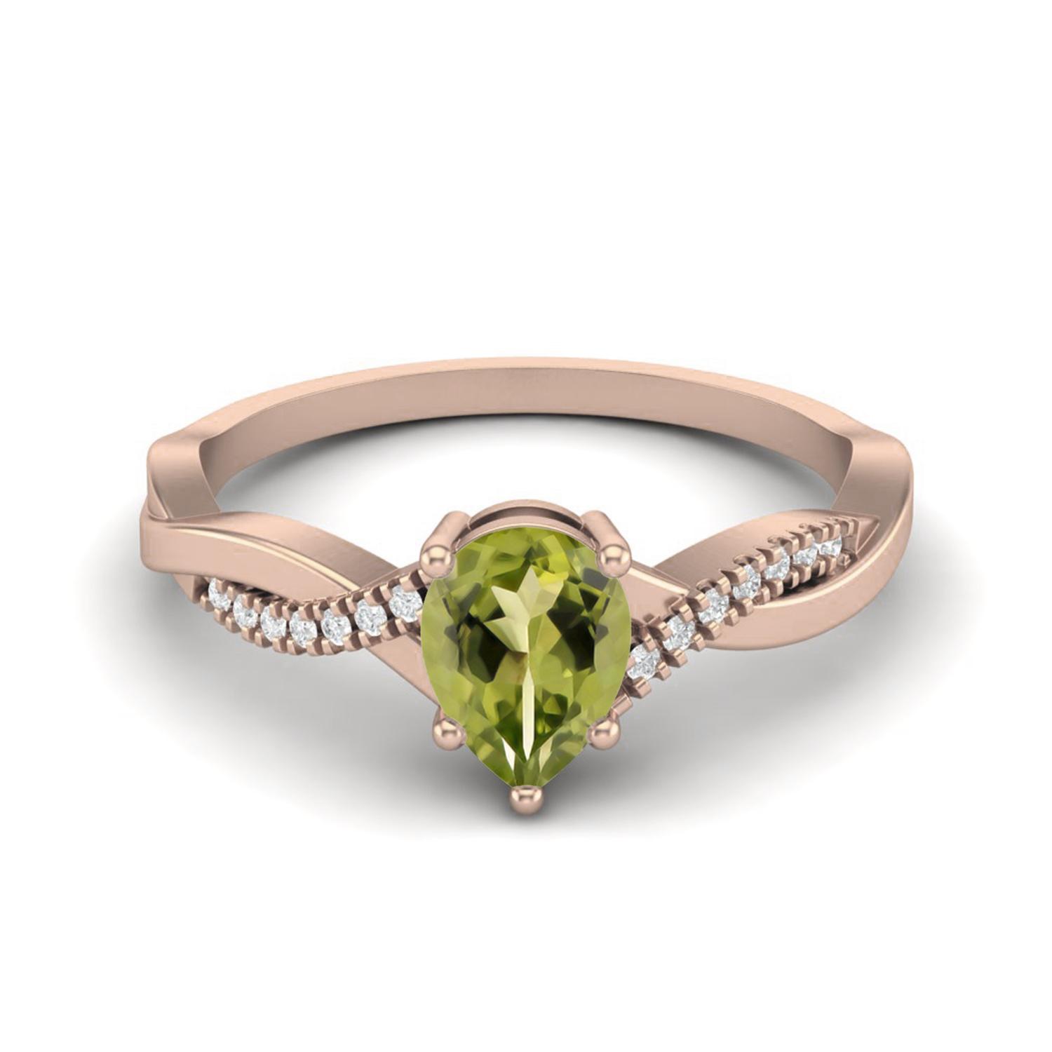 

7X5MM Pear Peridot 925 Sterling Silver Rose Vermeil Solitaire Split Shank Women Anniversary Ring 7 Яскраво-рожевий