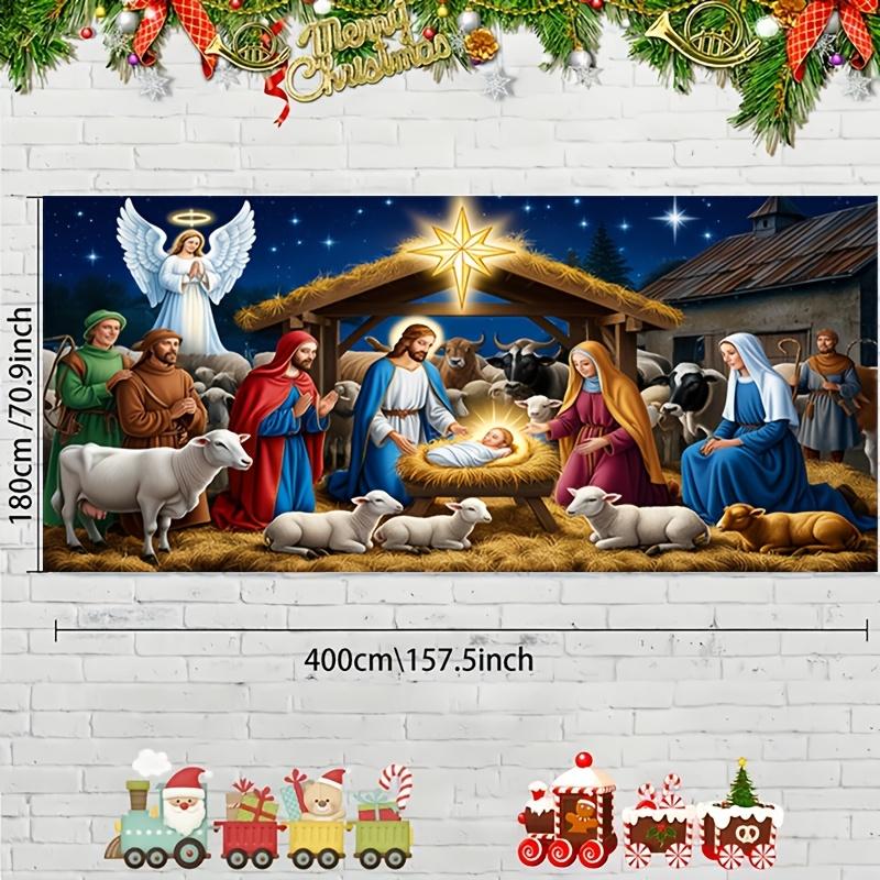 2D banner 1 piece - Holiday Christmas garage banner - Vibrant Christmas scene, shepherdszyc
