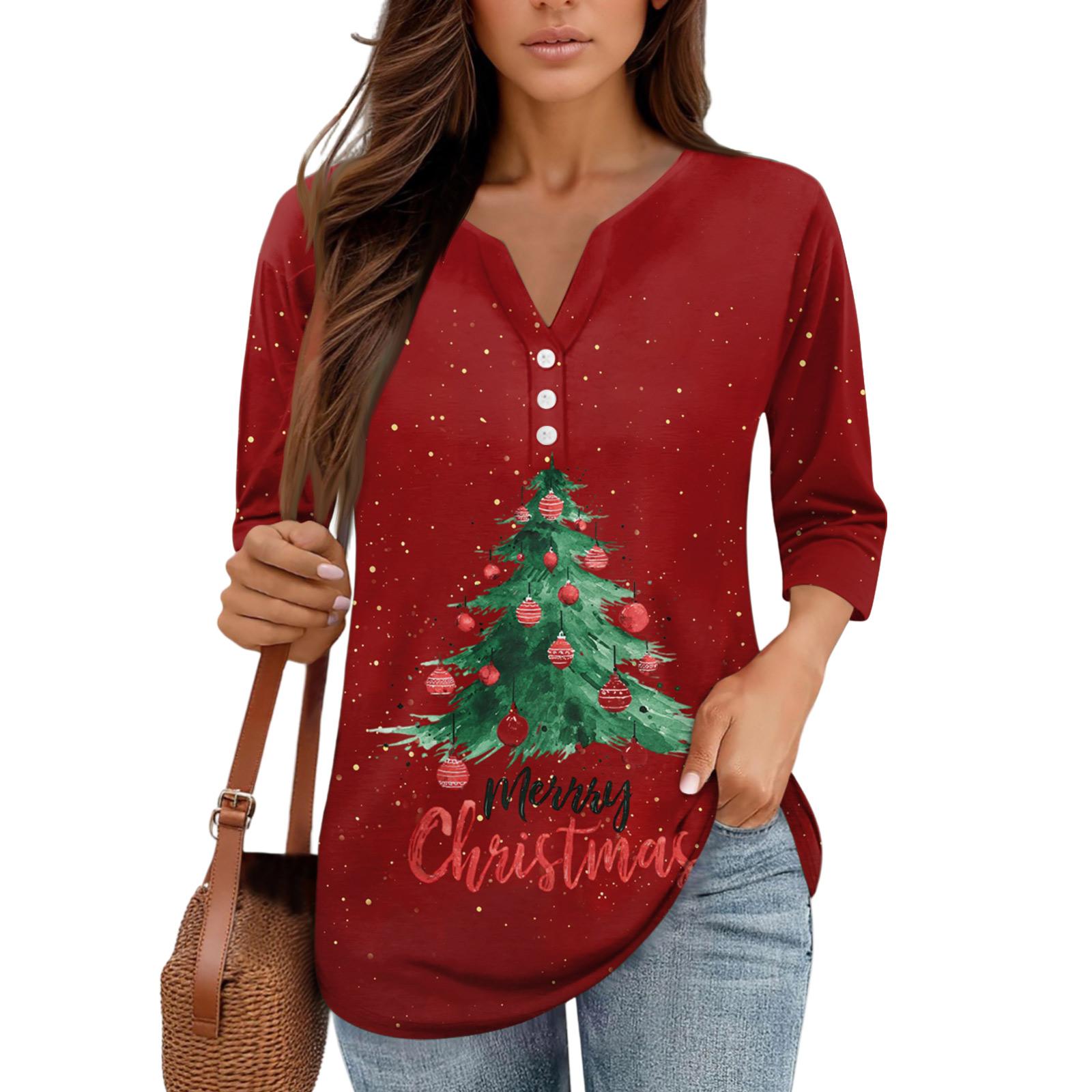 

Рубашки с рукавом 3/4 для женщин, футболки с принтом, блузки, повседневные базовые топы больших размеров, пуловеры S красный