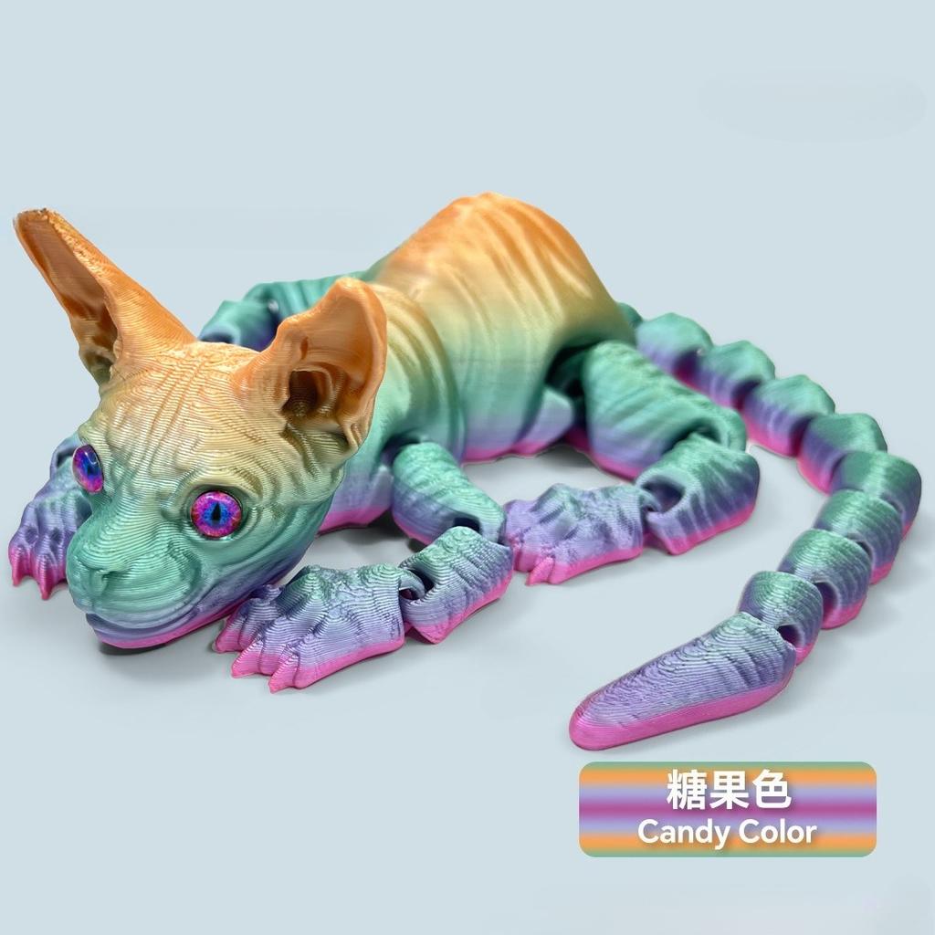 2025 Hot 3D Printed Sphynx Cat Realistic Hairless Cat Figurine Cute Mini Desk Toy Articulated Fidget Toys for Lovers Home Decors