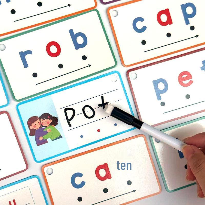 Writeable Reusable Double-Sided English Learning Flashcards for Children's Early Education.