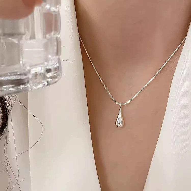 S925 Silver Necklace For Women Waterdrop Shape Fashion Minimalist Pendant Necklace Cute Charm Necklace Birthday Gift
