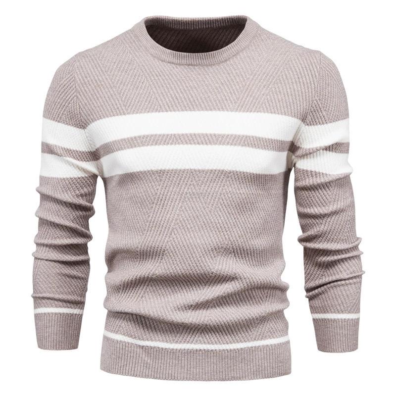 Autumn and Winter Men's Casual Striped Men's Sweater Pullover Color Blocked Round Neck Men's Knitted Sweater