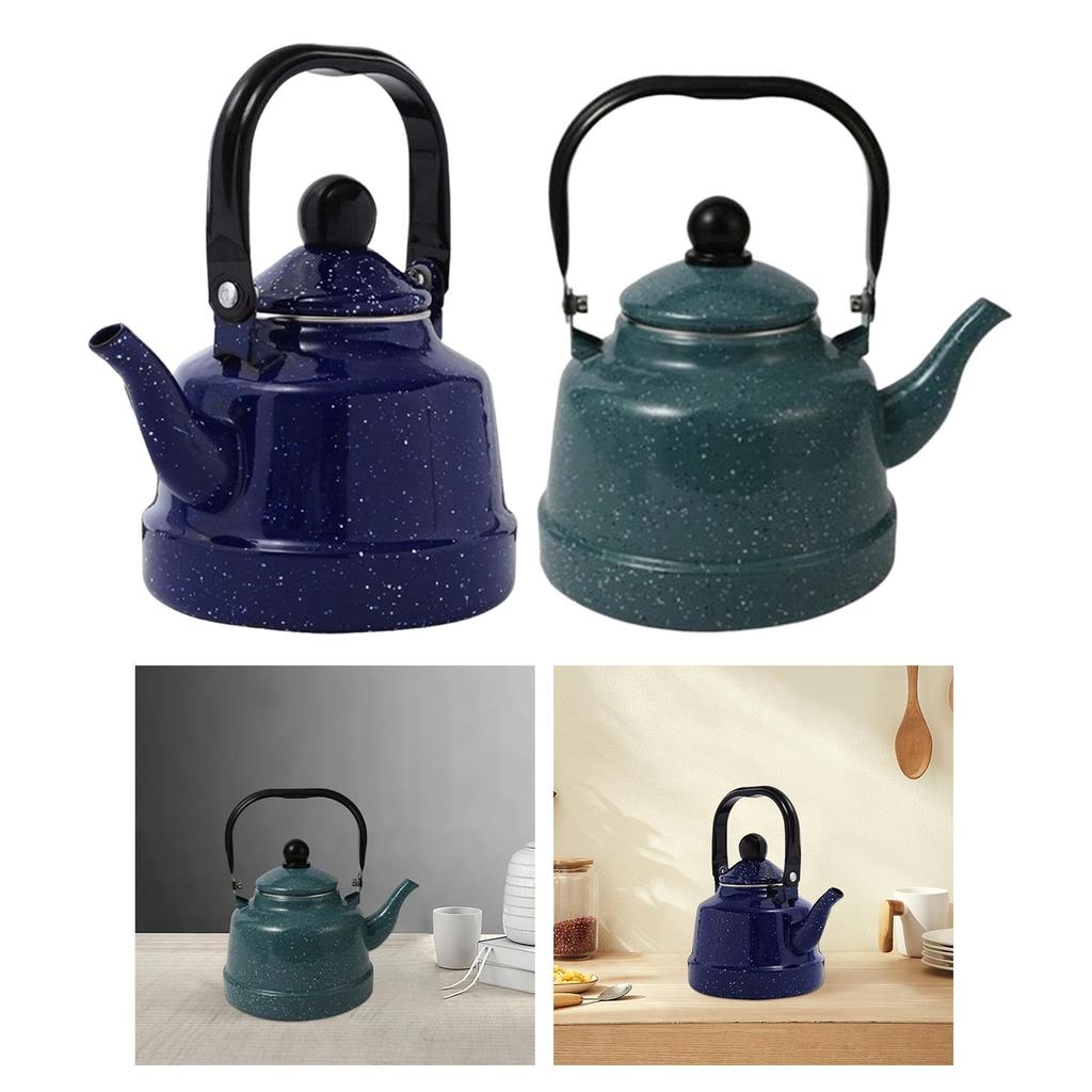 Household Enamel Teapot 1.7L Hiking Teapot Compatible Tableware Teapot Tableware Teapot for Home Halogen Stove Induction Cooker