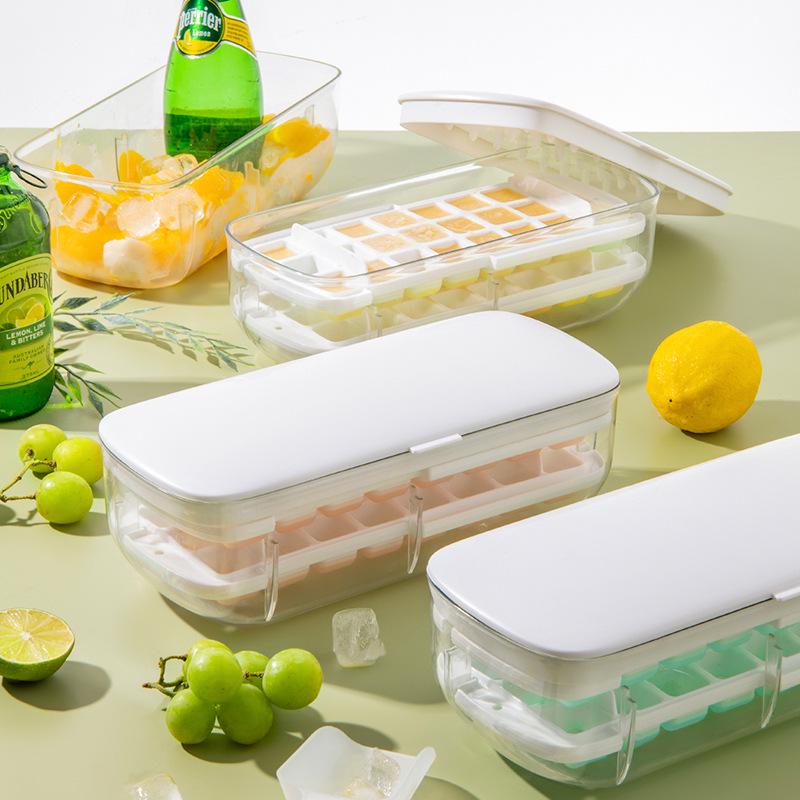 Silicone Ice Cube Tray with Double Layer Storage Box for Rapid Ice Making