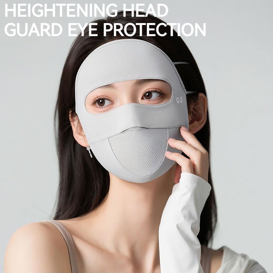 Gobygo 1Pcs Full Face Sunscreen Mask Breathable Uv Protection Ice Silk Cool Feeling Veil Outdoor Forehead Eye Protection Unisex