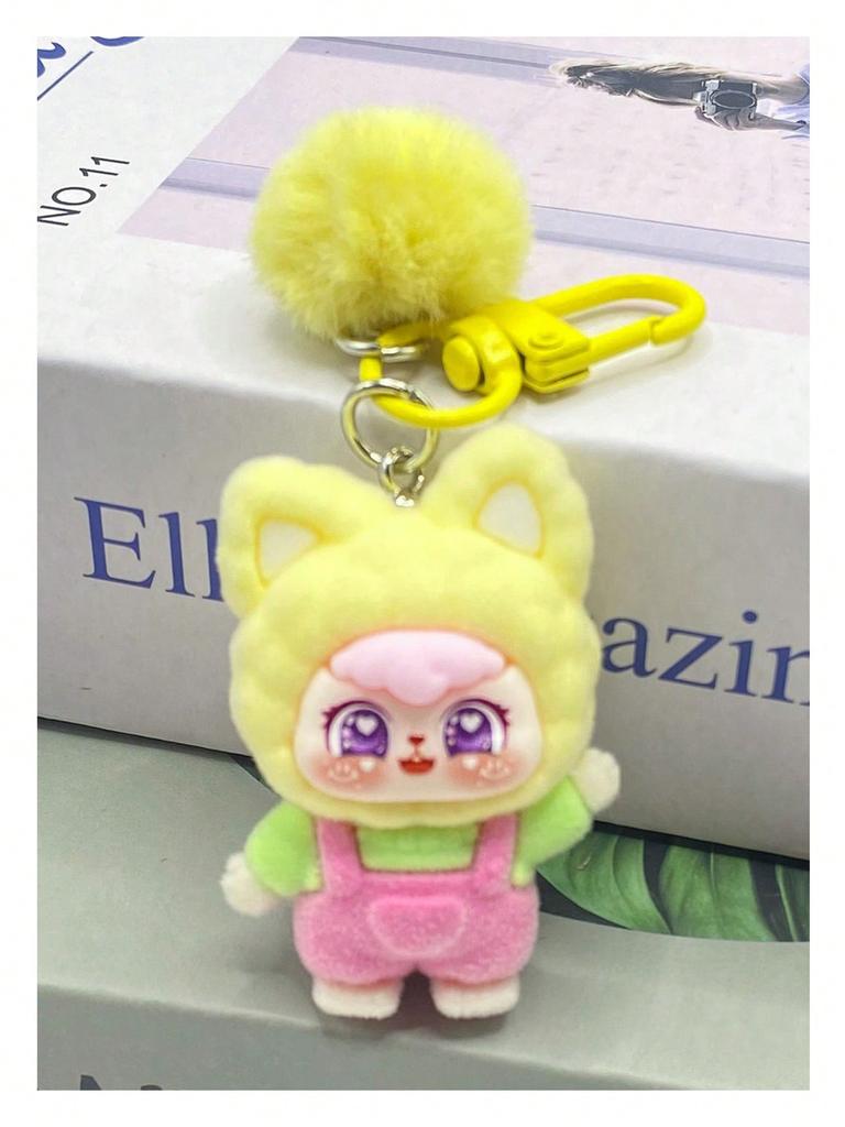 Cute Cartoon Animal Bag Charm - Resin Flocked (Non-Plush Filled) DIY Phone Pendant, With Fluffy Ears And Vivid Faces