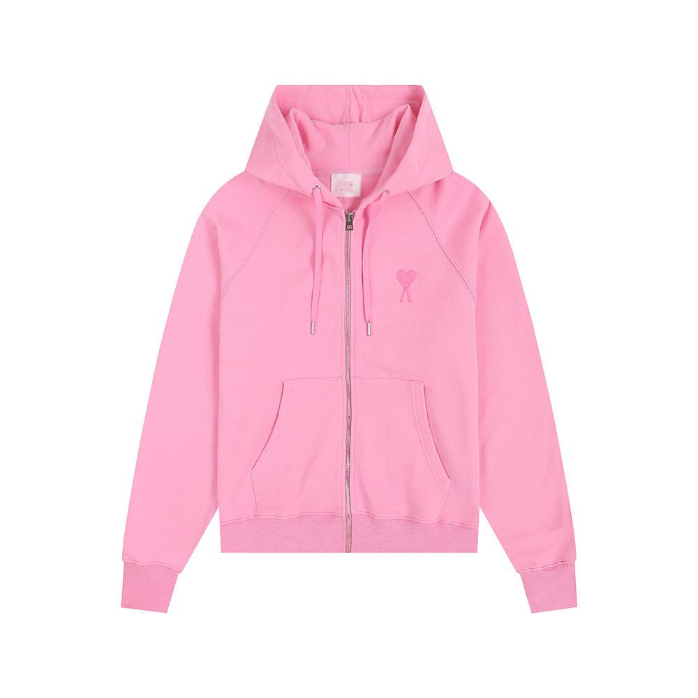 AMI CLAMS Unisex Hoodie with Embroidered Heart & Zippered Pocket - Autumn/Winter Casual Jacket
