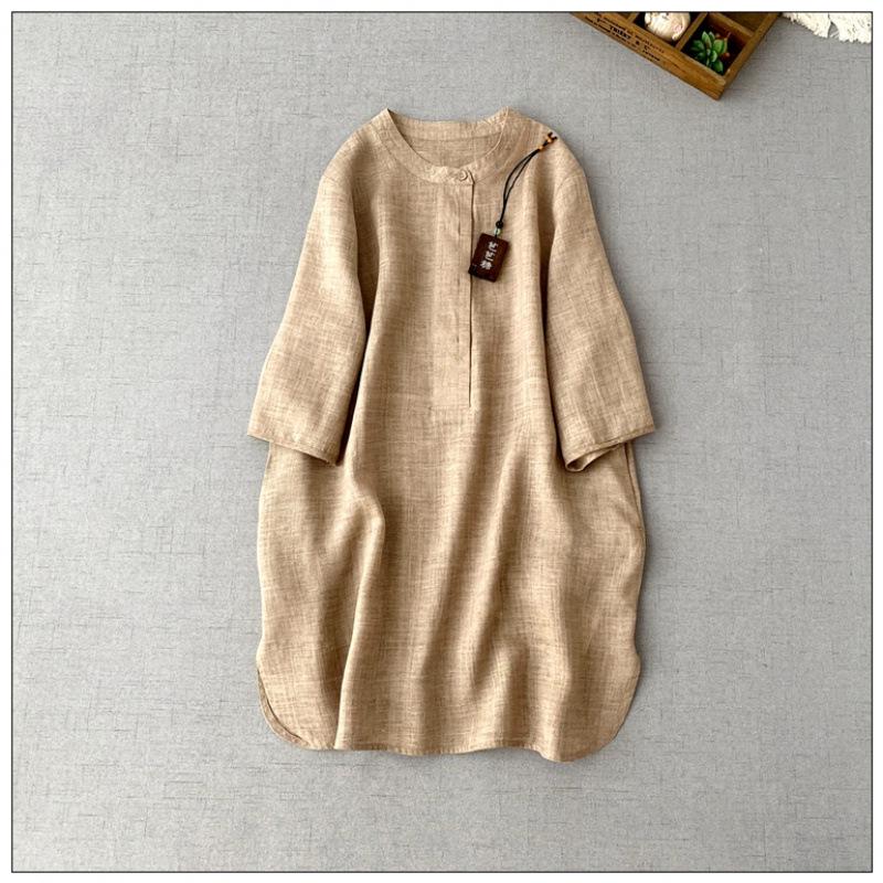 

Women s Autumn Linen Stand-Collar Six-Sleeve Casual Pullover Shirt XXL хаки