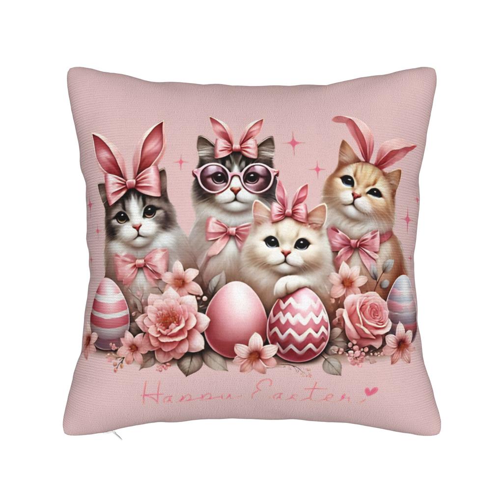 Funny Easter Cats Ears Bunny Eggs Pillow Case Comfy Pillow Cover Vintage Pillowcases For Sofa Couch Bed Living Room